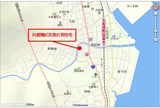 図：蛸ノ浦地区災害公営住宅位置図　地図使用承認©昭文社第56G107号