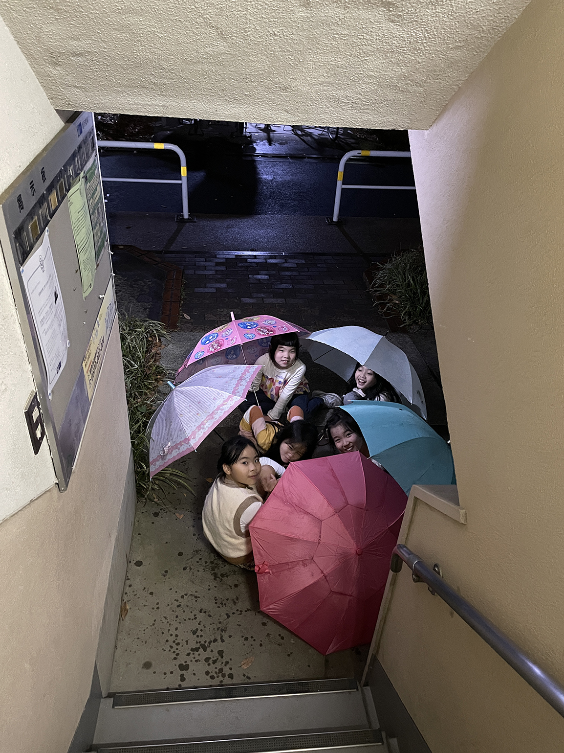 みんなで雨宿り