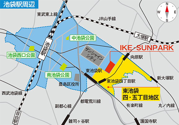 「IKE・SUNPARK」の入る池袋駅周辺の地図