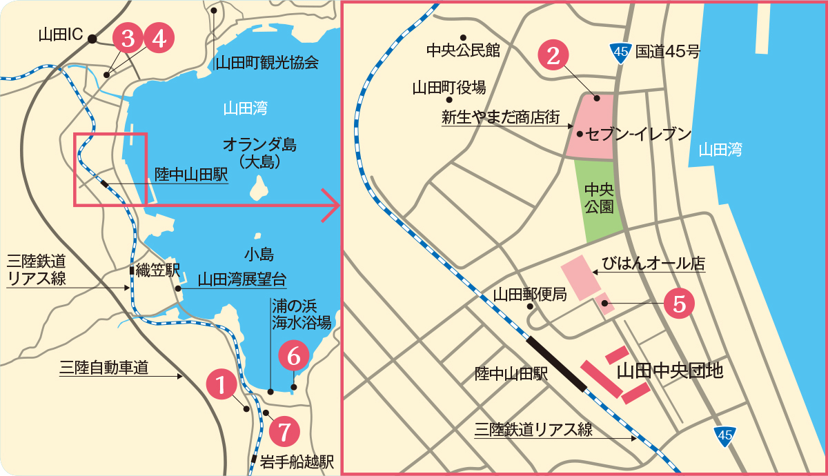 岩手県山田町の地図の画像