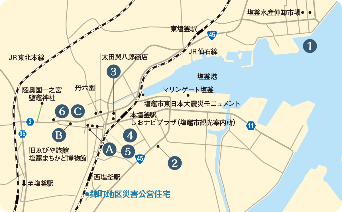 塩竃市の簡易マップ