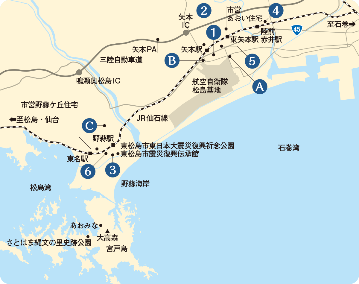 東松島市の簡易マップ