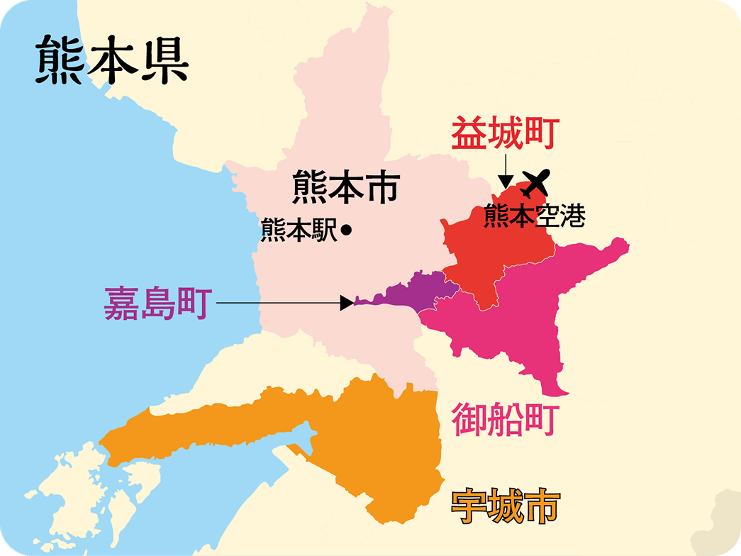熊本県の地図。