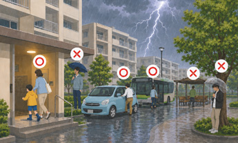 雷から身を守る際の行動についてのイラスト