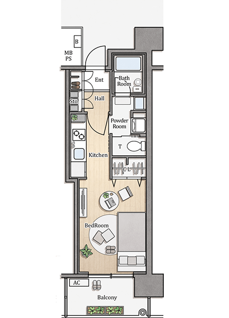 1K-29m²の間取りイメージ