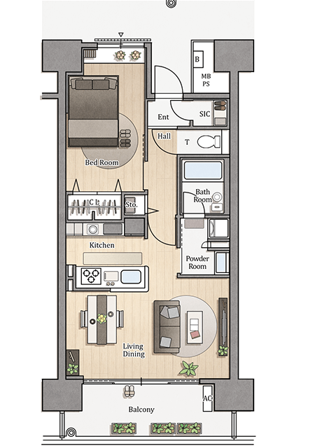 1LDK-48m²の間取りイメージ