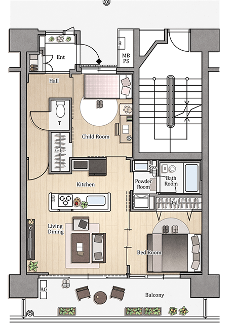 2LDK-58m²の間取りイメージ