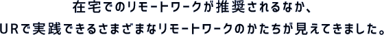 在宅でのリモートワークが推奨されるなか、URで実践できるさまざまなリモートワークのかたちが見えてきました。