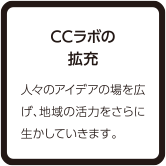 CCラボの拡充 人々のアイデアの場を広げ、地域の活力をさらに生かしていきます。