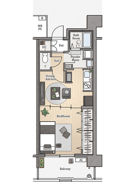 1DK-37m²の間取りイメージ