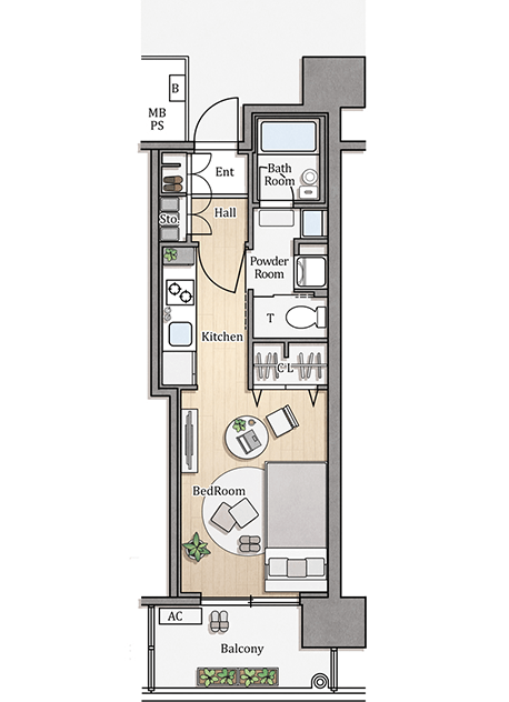 1K-29m²の間取りイメージ