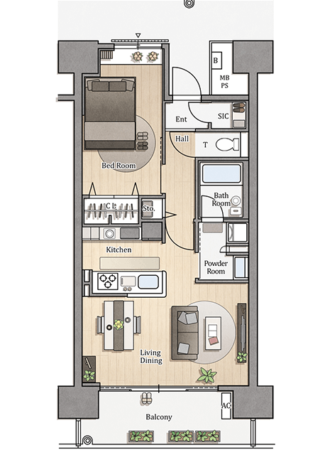 1LDK-48m²の間取りイメージ