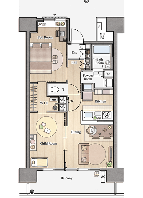 2DK-55m²の間取りイメージ