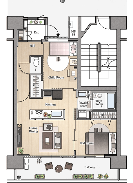 2LDK-58m²の間取りイメージ