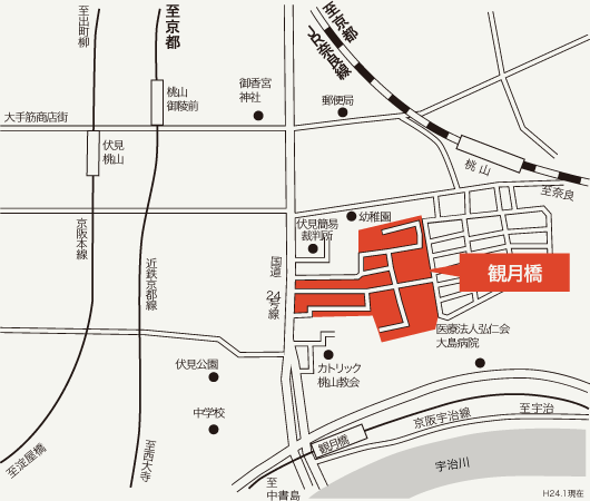 観月橋団地への交通図