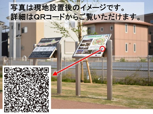 まちの案内板設置イメージ写真とＱＲコードの拡大写真