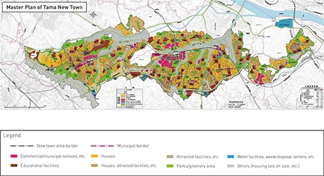 An image showing the master plan of Tama New Town