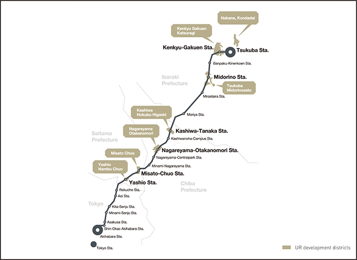 A map showing the location of Tsukuba Express Town