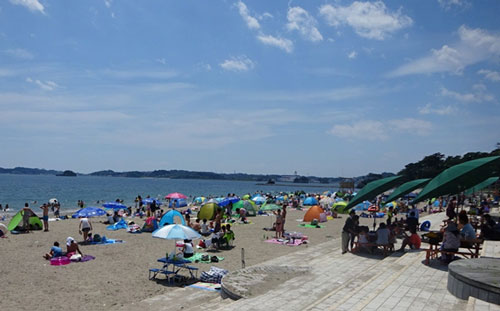 海水浴客でにぎわう桂島海水浴場