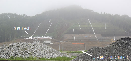 写真：学校建設地を長内（おさない）川の対岸から望む