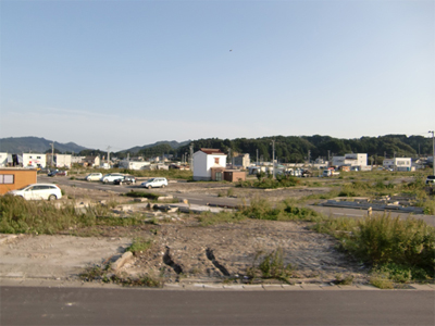 写真：町役場から陸中山田駅の方角を臨む